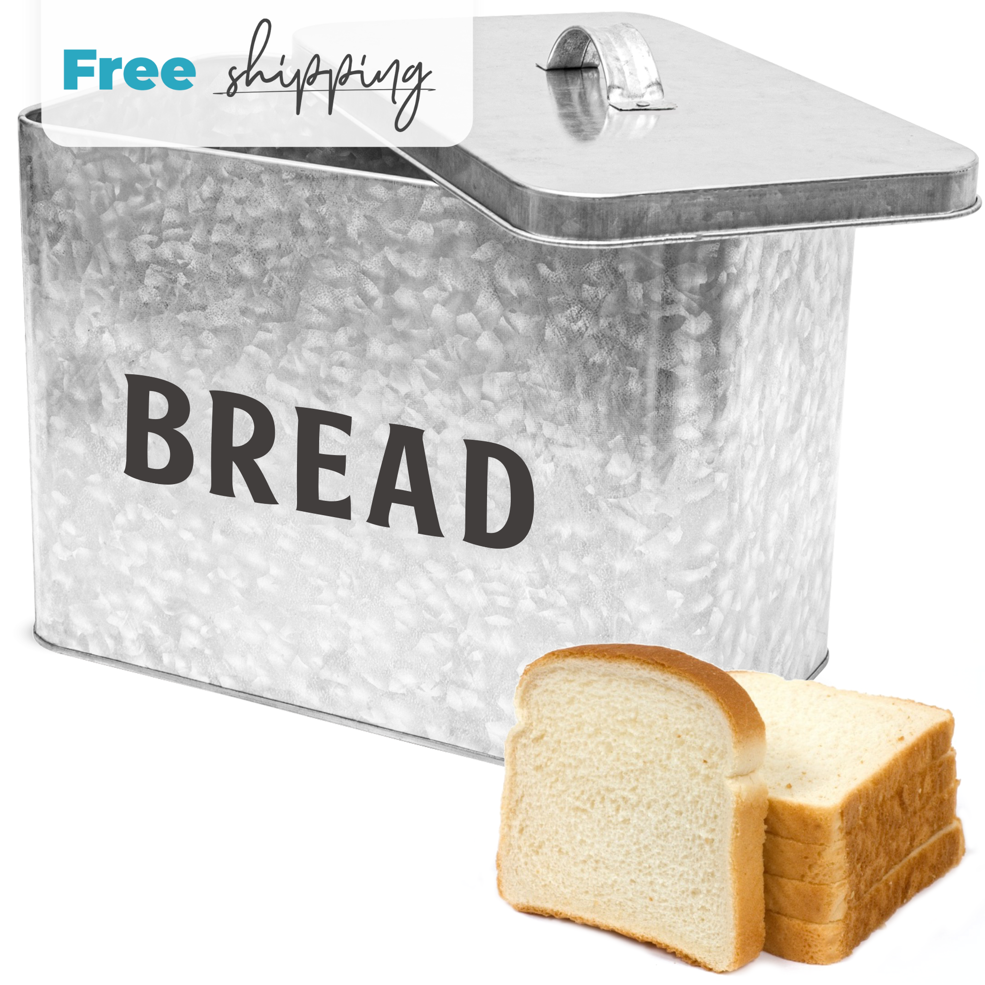 Galvanized Bread Box by Saratoga Home featuring extra sticker label and bread loaf in front