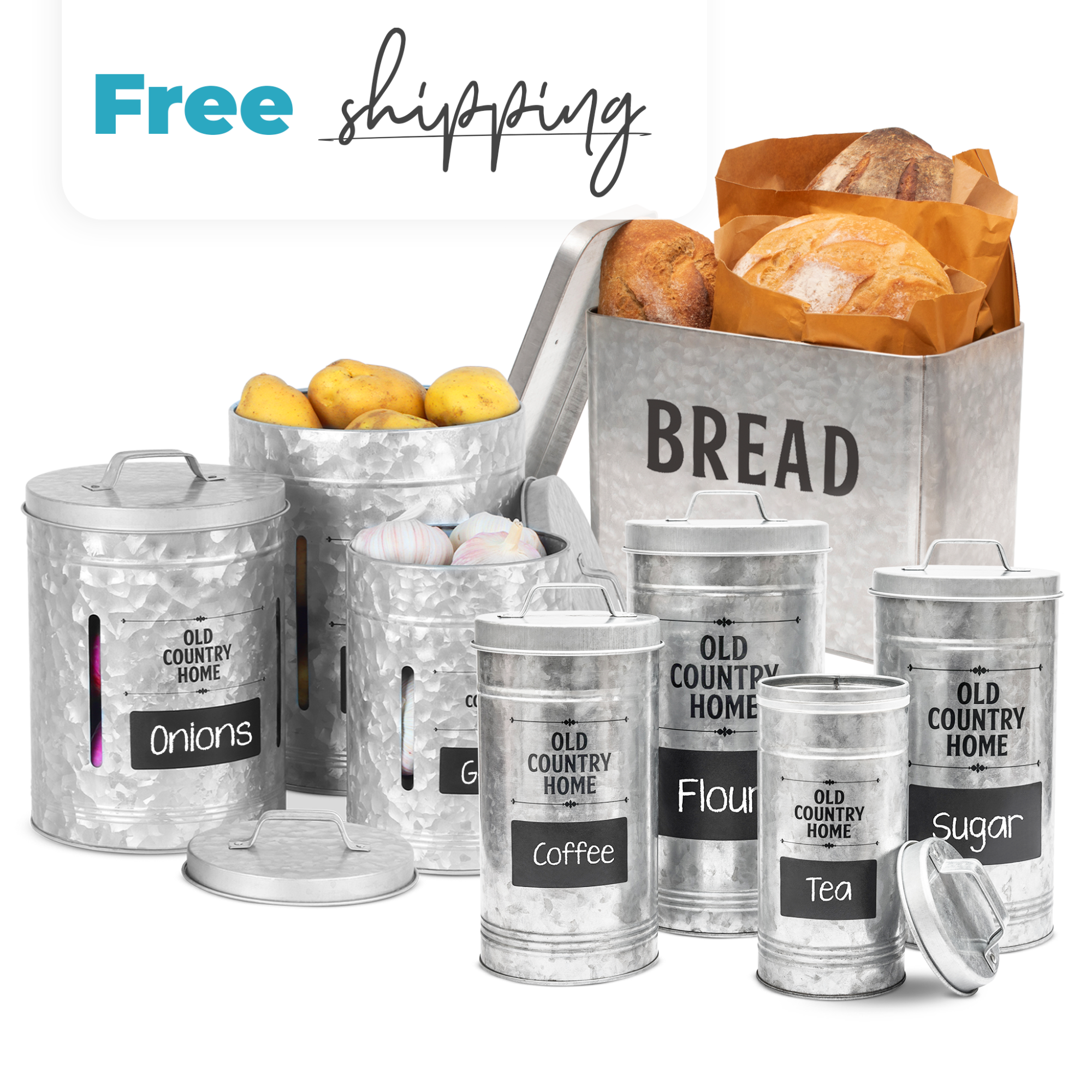 Saratoga Home Potato and Onion Storage Set, Bread Box and Canisters Set of 4