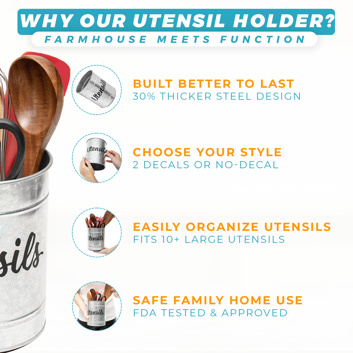 Utensil holder with features that meets function