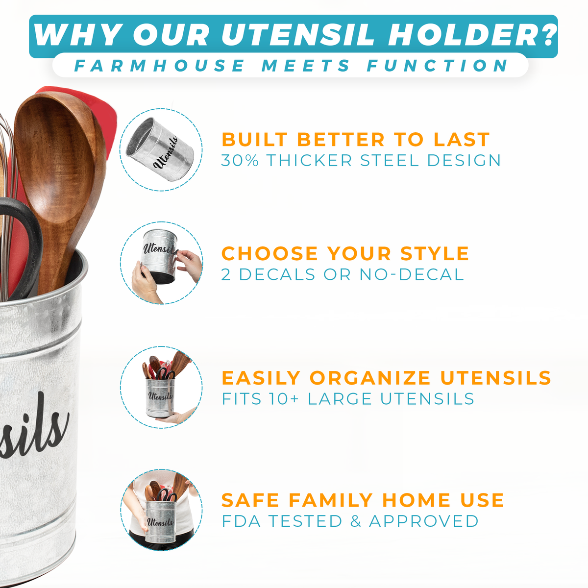 Utensil holder with features that meets function