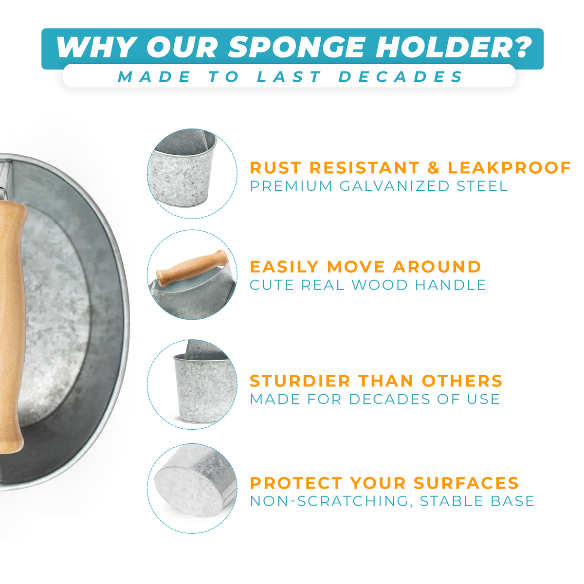 Sturdy sponge holder with features made to last decades