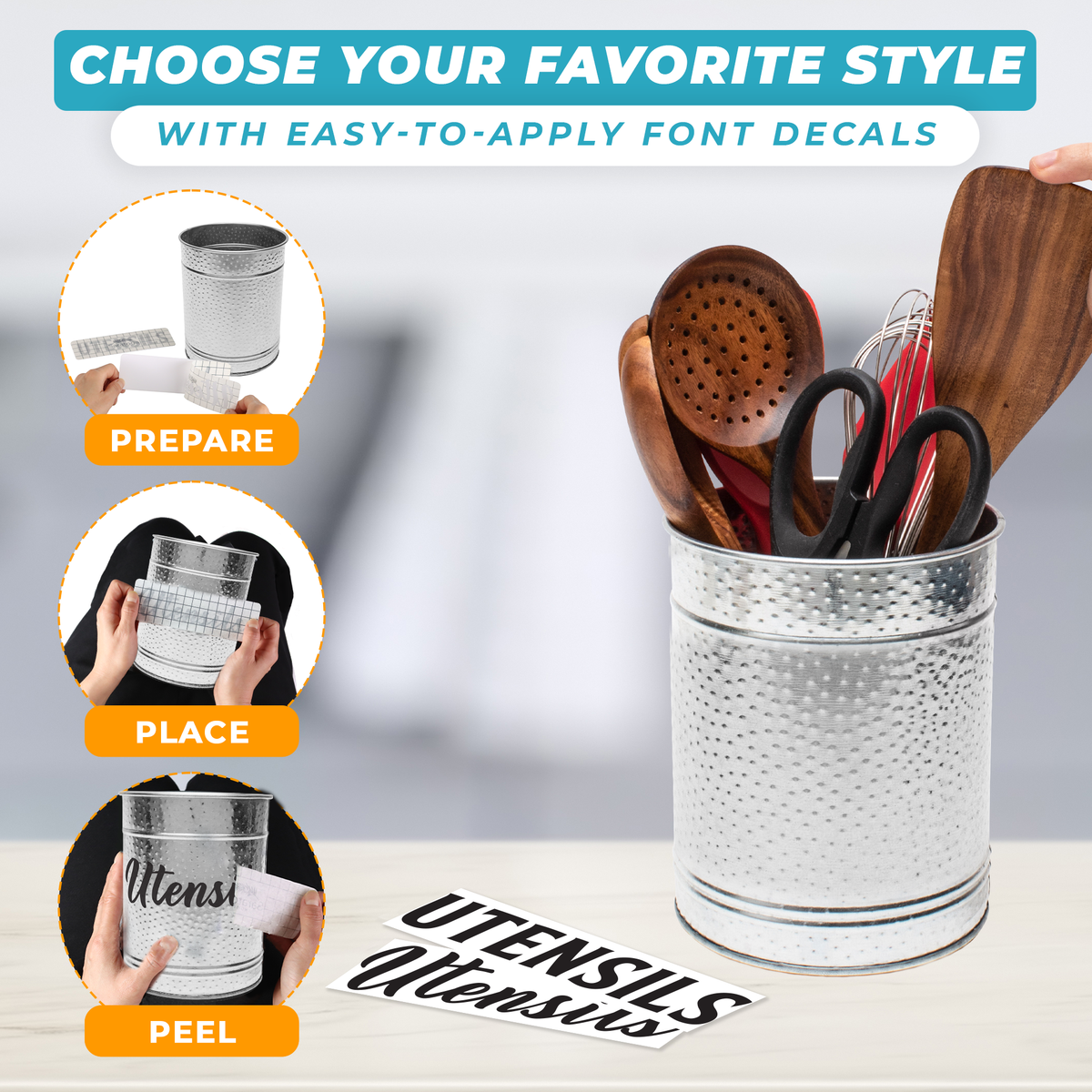Steps to easily apply font decals on your utensil holder
