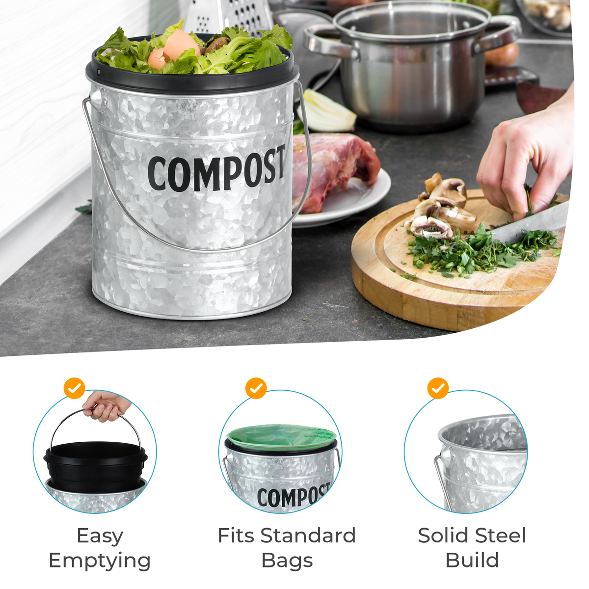 Kitchen Compost Bin, Countertop Compost Bin With Inner Pail Liner