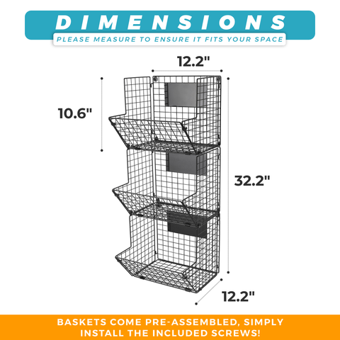 12.2 x 12.2 x 32.2 inch 3-tier wire storage bin