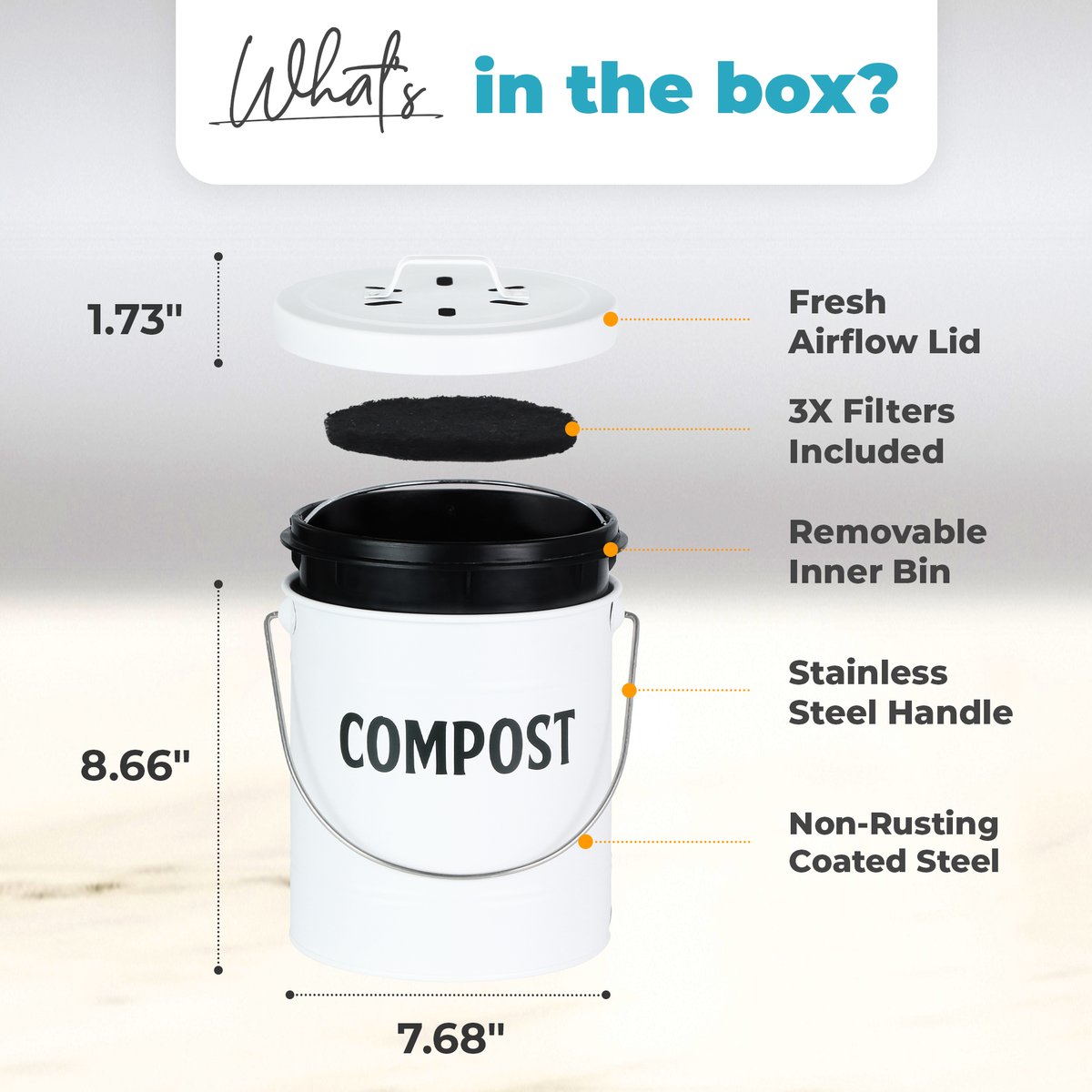 Compost Bin for Kitchen Counter by Saratoga Home - Family Sized, Silver