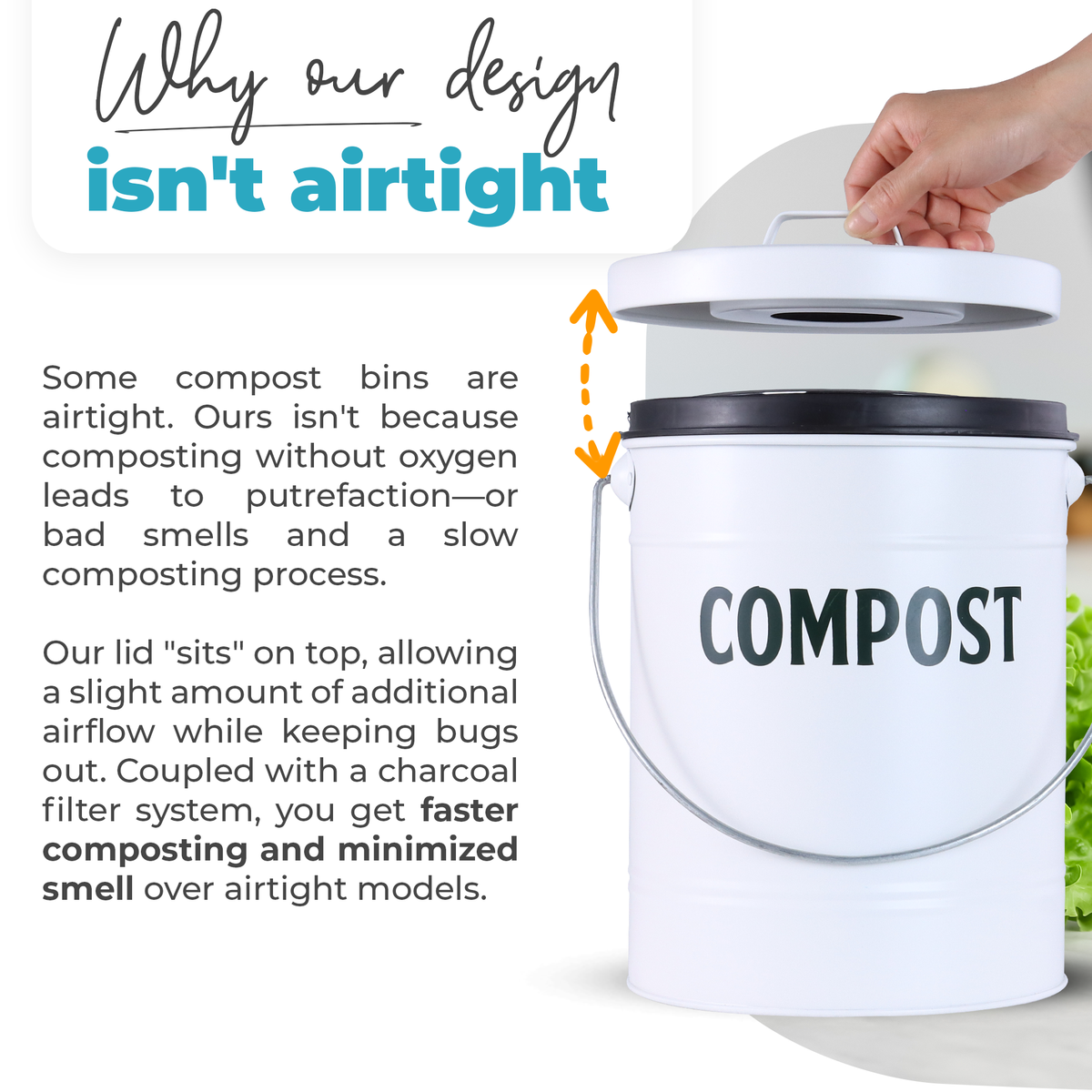 Oversized 1.3 Gallon Kitchen Compost Bin with Charcoal Filters White