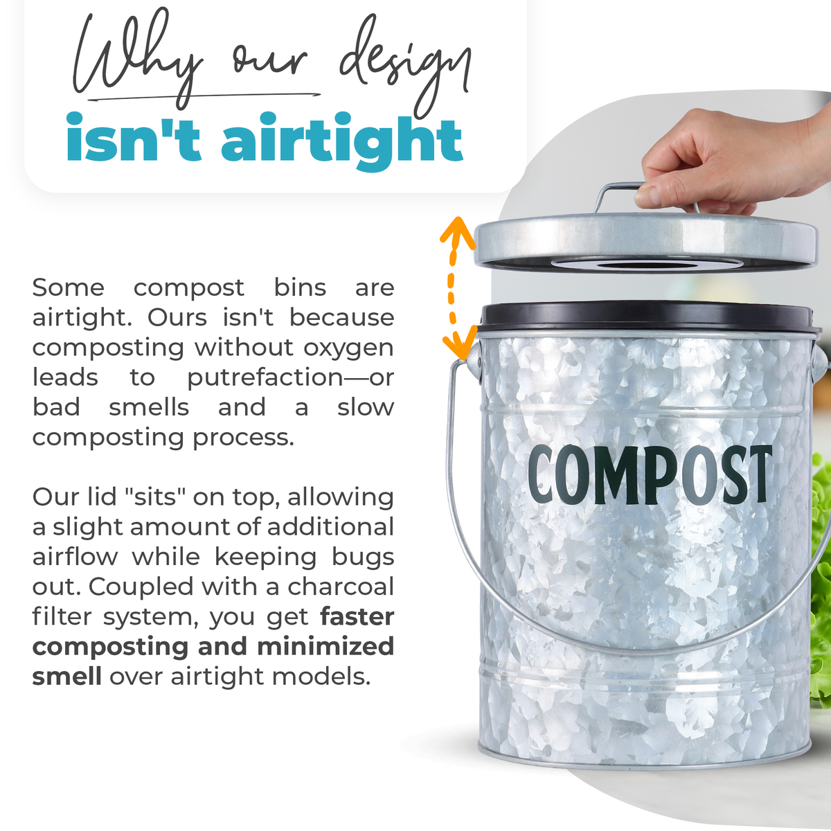 Compost Bin for Kitchen Counter by Saratoga Home - Family Sized, White