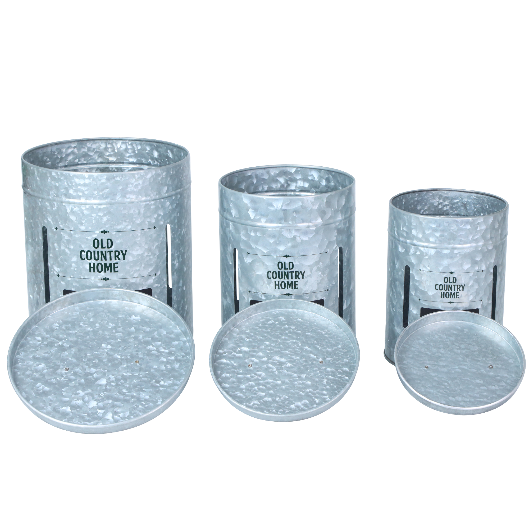 Galvanized Potato Onion Garlic Storage Canister open lids