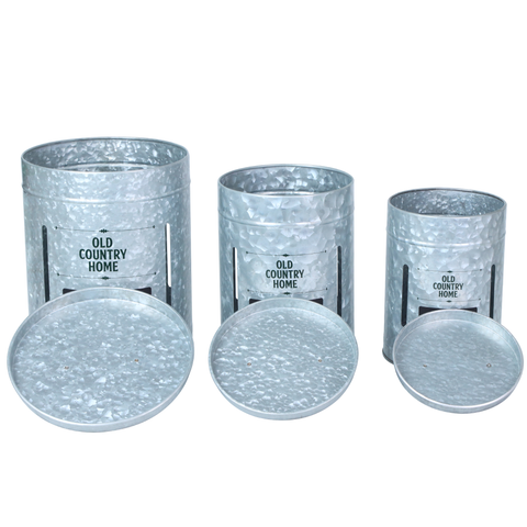 Galvanized Potato Onion Garlic Storage Canister open lids