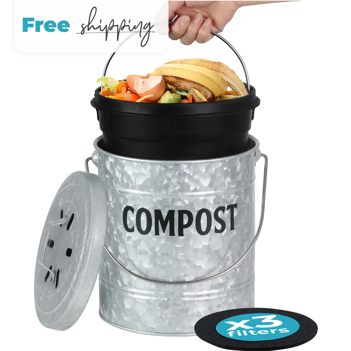 Modern Home Composting Bundle - 1.3 Gallon Kitchen Compost Bin = 3 Yea