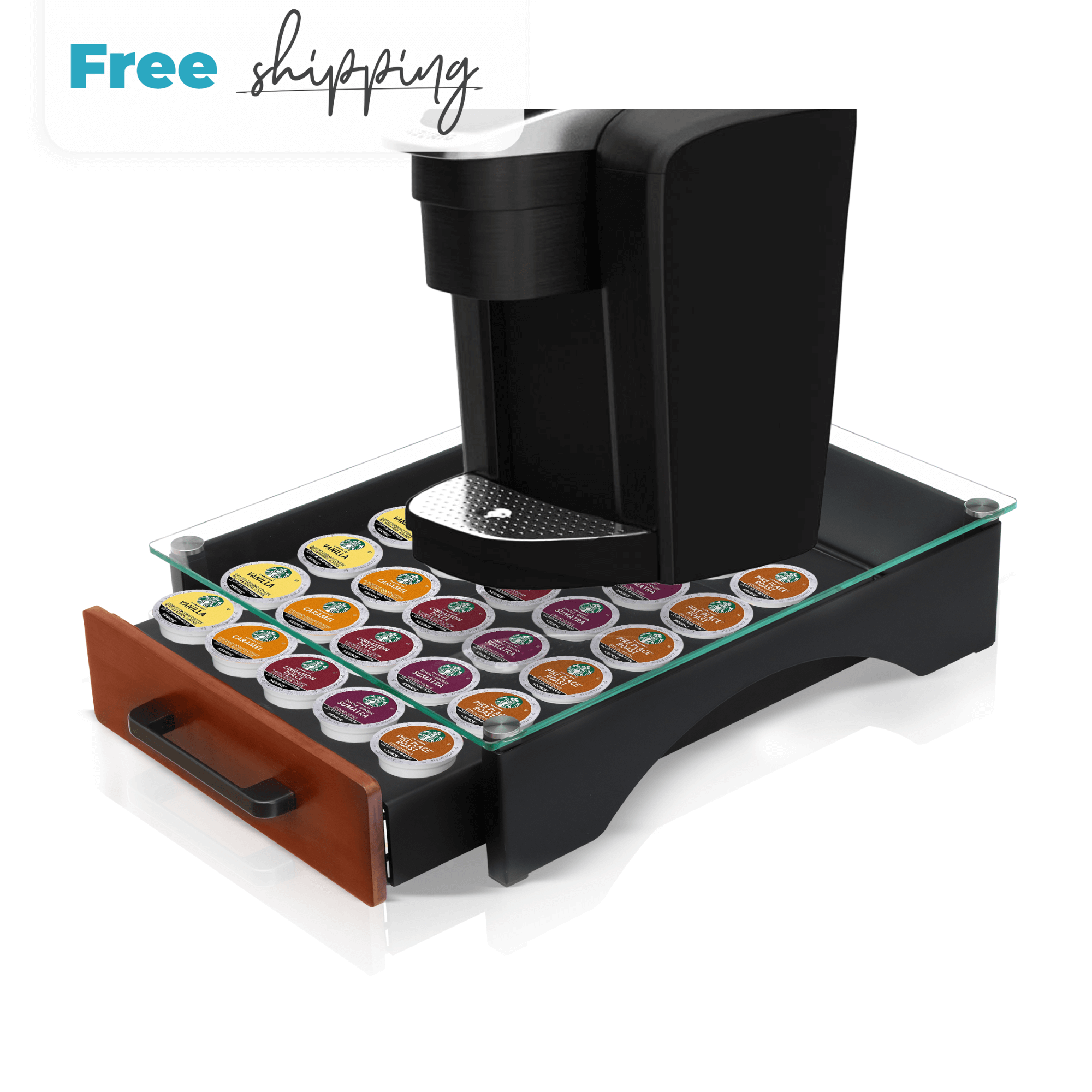 Coffee Station Organizer, Wood K Cup Pods Holder with Drawer