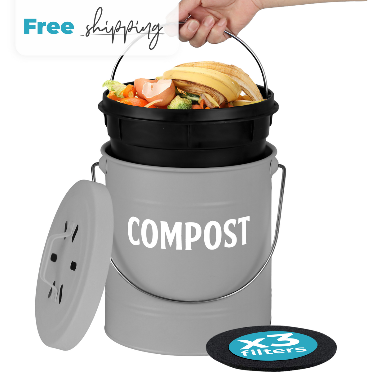 Indoor Compost Bin No Smell, Compost Pail for Kitchen Counter, 1.3