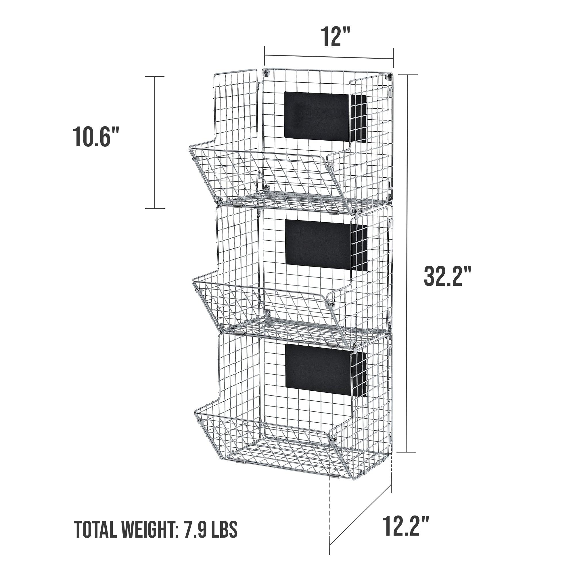 12 x 12.2 x 32.2 inch 3-tier wire storage bin